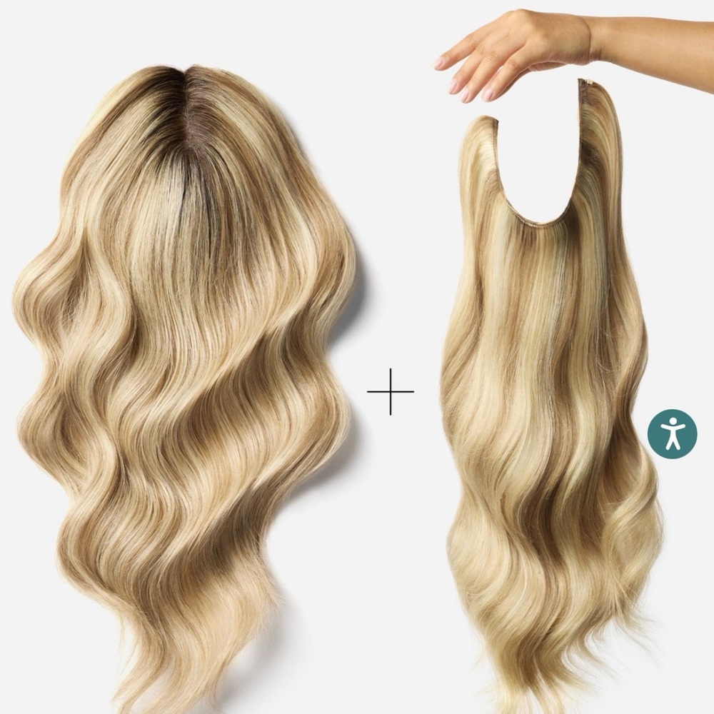 Hidden Crown Bundle Topper and Halo #622 Light Caramel Honey Blonde 16IN 140gram - Picture 8 of 13